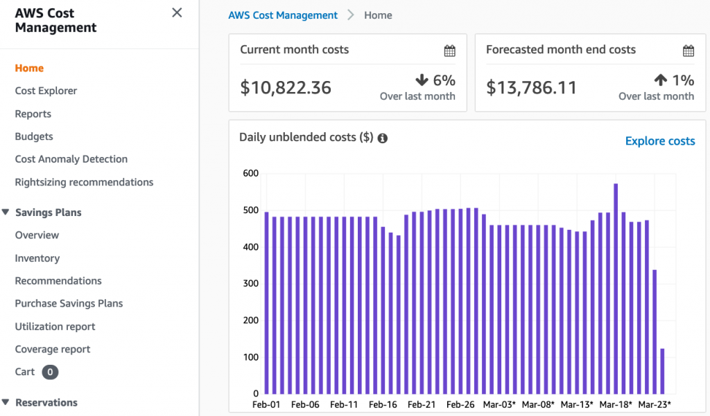 Cost management console