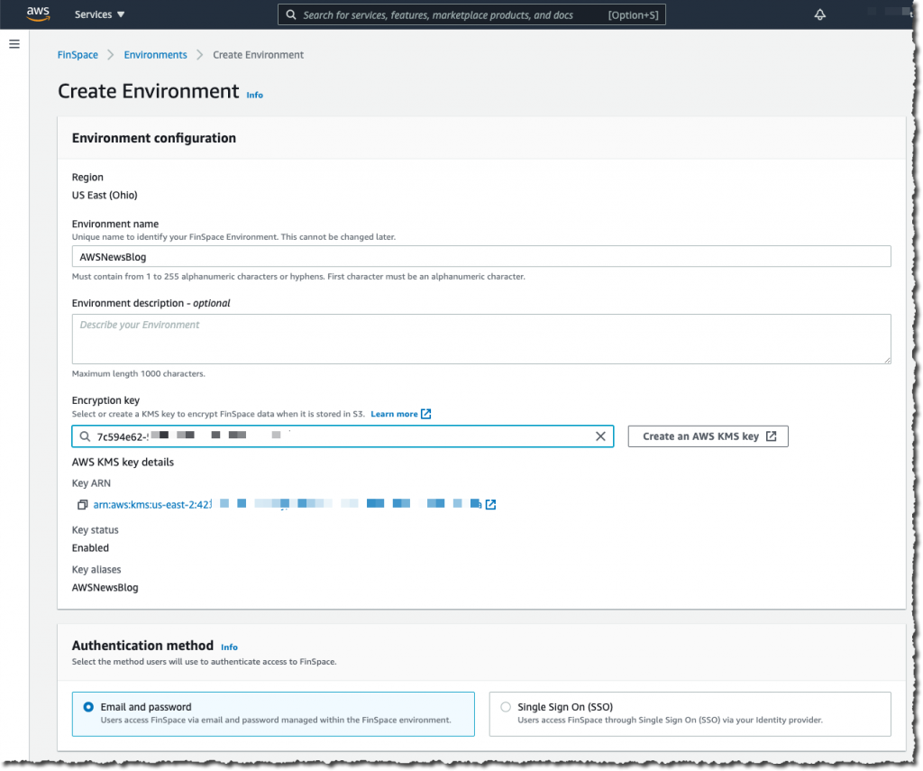 FinSpace create environment details