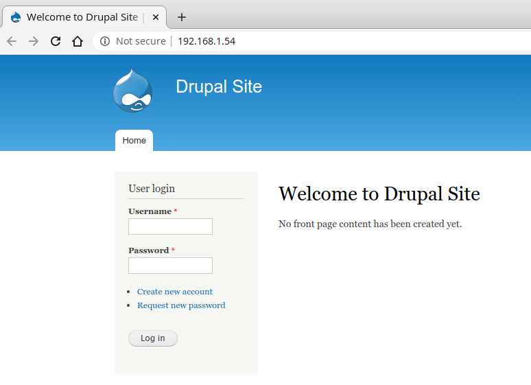Vulnerable Drupal server. Screenshot.