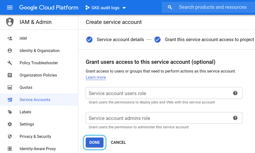 Google Cloud service account user access