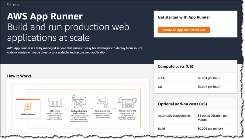 Screenshot of the App Runner Console