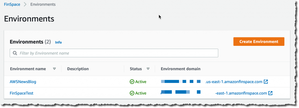 FinSpace Create environment