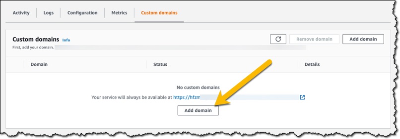 Screenshot of the custom domain section of the console