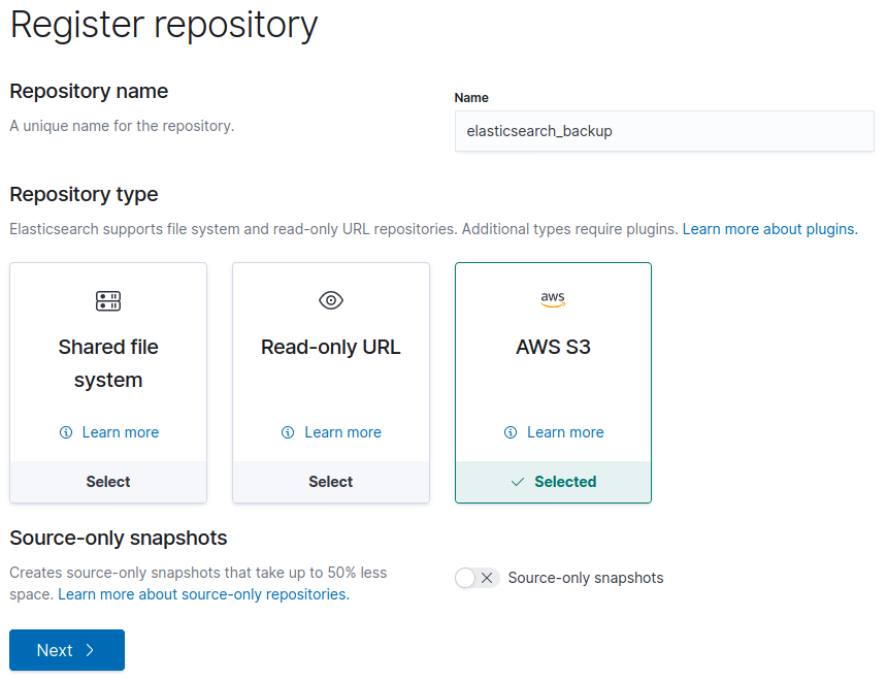 Select the S3 repository and click Next