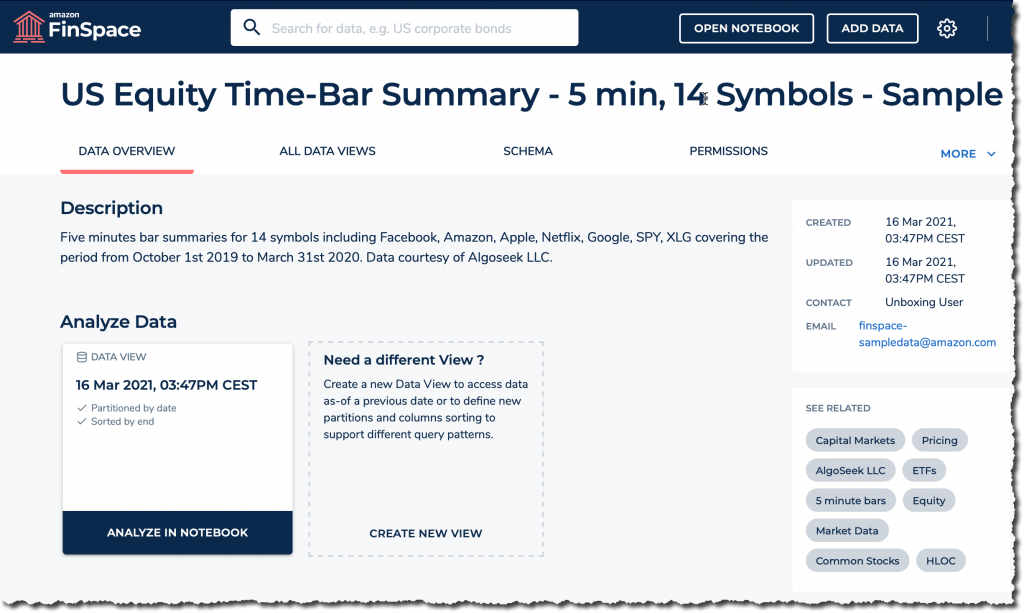 finspace dataset details