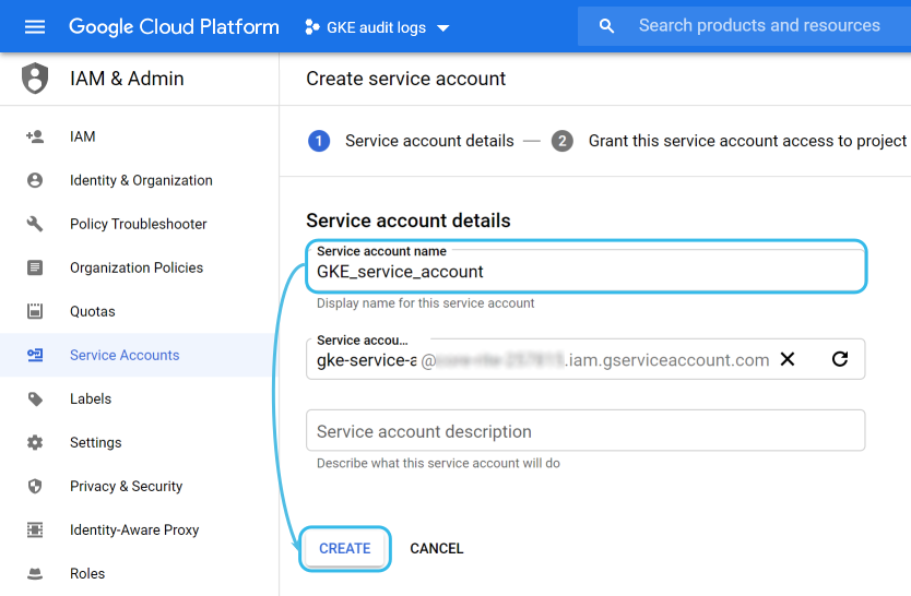 Google Cloud service account name