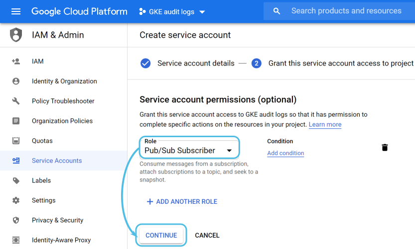 Google Cloud service account role